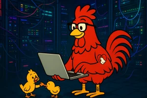 W3Rooster in the server room with his children